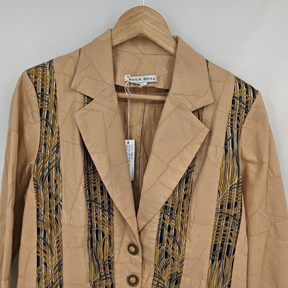 NWT Vintage 90s Silk Box Jacket Patchwork Stitching Lagenlook Cottagecore Size 6 - Picture 3 of 9